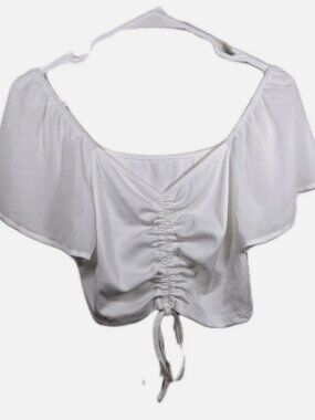 Sheer Sleeve White Shirt SHEIN M Short Sleeve Tie Women Stretchy Top Summer